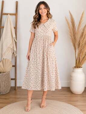 Vintage Rabbit Designs Floral Peter Pan Collar Midi Dress Girls Size 5/6 Cottage